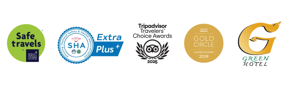 Happy Hotel awards and certifications: Safe Travels, SHA Extra Plus, TripAdvisor Travellers' Choice Awards, Gold Circle 2019